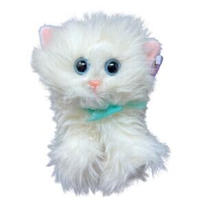 Kitty Kitty Kittens White Persian Plush Snowball VTG 2001 Purrs Cat Teal Bow